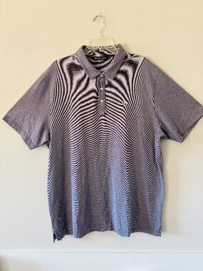 Travis Mathew Performance Polo Mens XXL Purple White Horizontal Pin Stripe Short